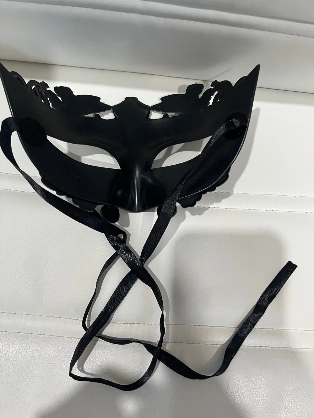 Black Decorative Venetian Masquerade Mask with Satin Ribbon Tie